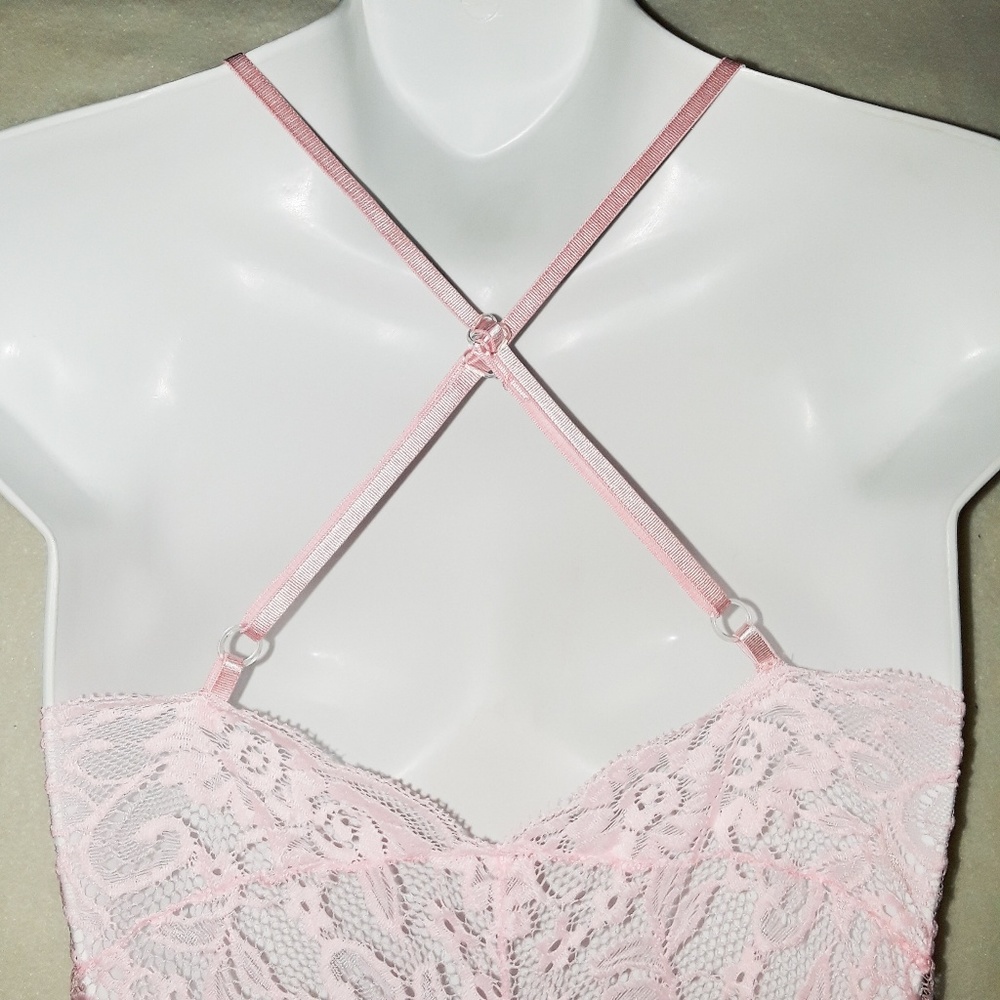 Sexy Sheer Pink Lace Stretchy Bodysuit Romper - Picture 7 of 7